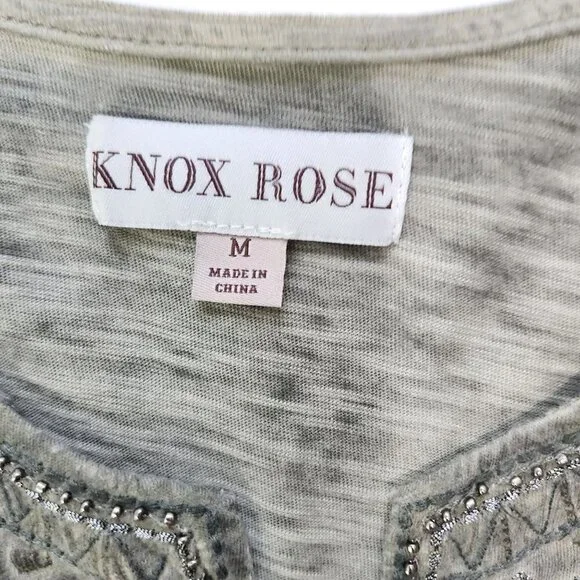 Knox Rose Embroidered Babydoll Top Women M Beaded‎ Garment Dyed Green - Picture 5 of 11
